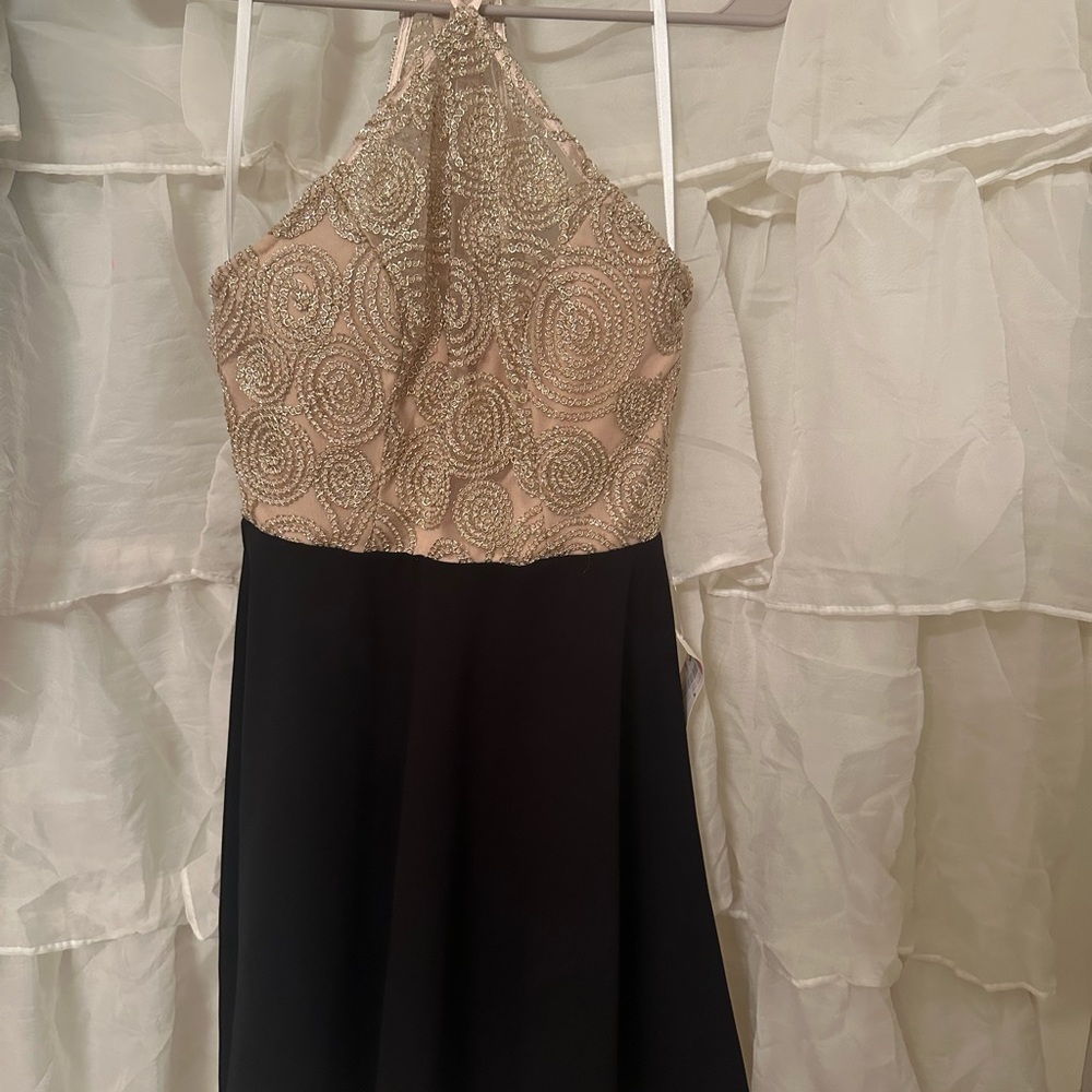Gold halter homecoming dress